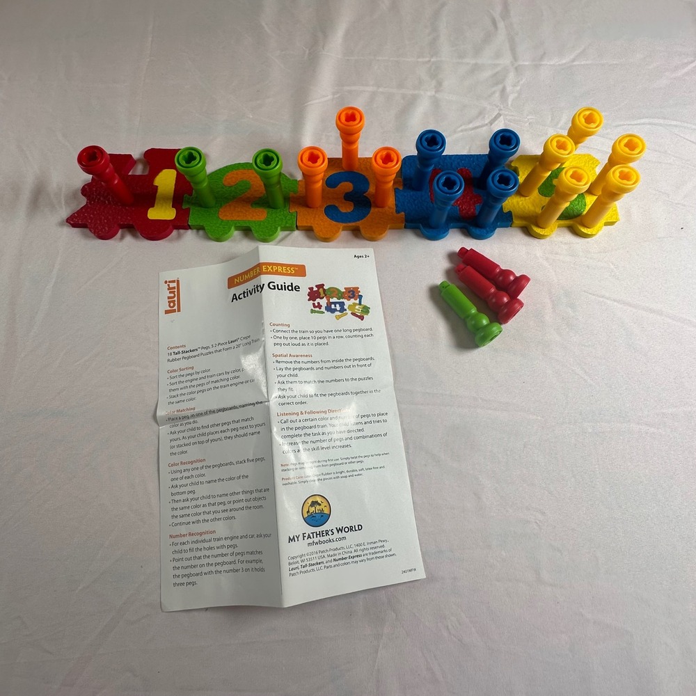 Lauri Number Express Tall-Stackers Pegs Learning Toy Train Set 15 Pegs 5 Cars